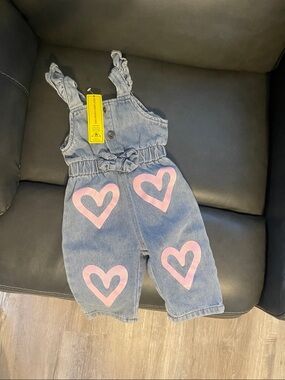 Kids Denim Overalls with Pink Heart Prints